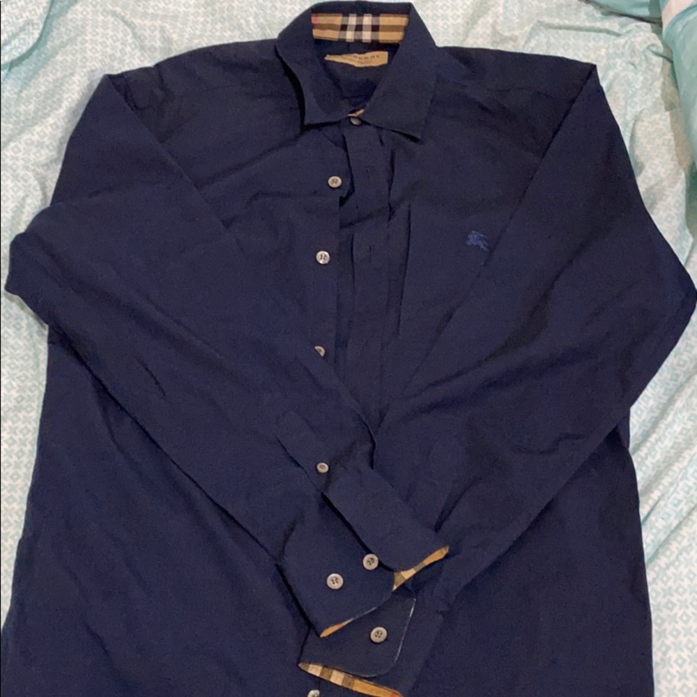 Navy Blue Burberry Button Down Shirt
